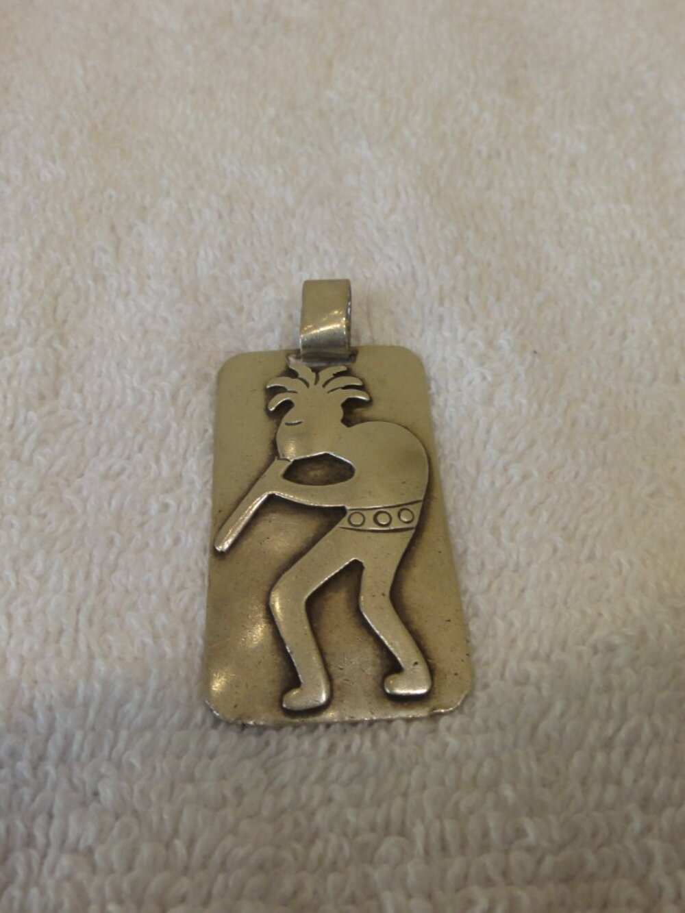 Vintage Rectangular Sterling Silver Kokopelli Pendant Ruth Ann Begay